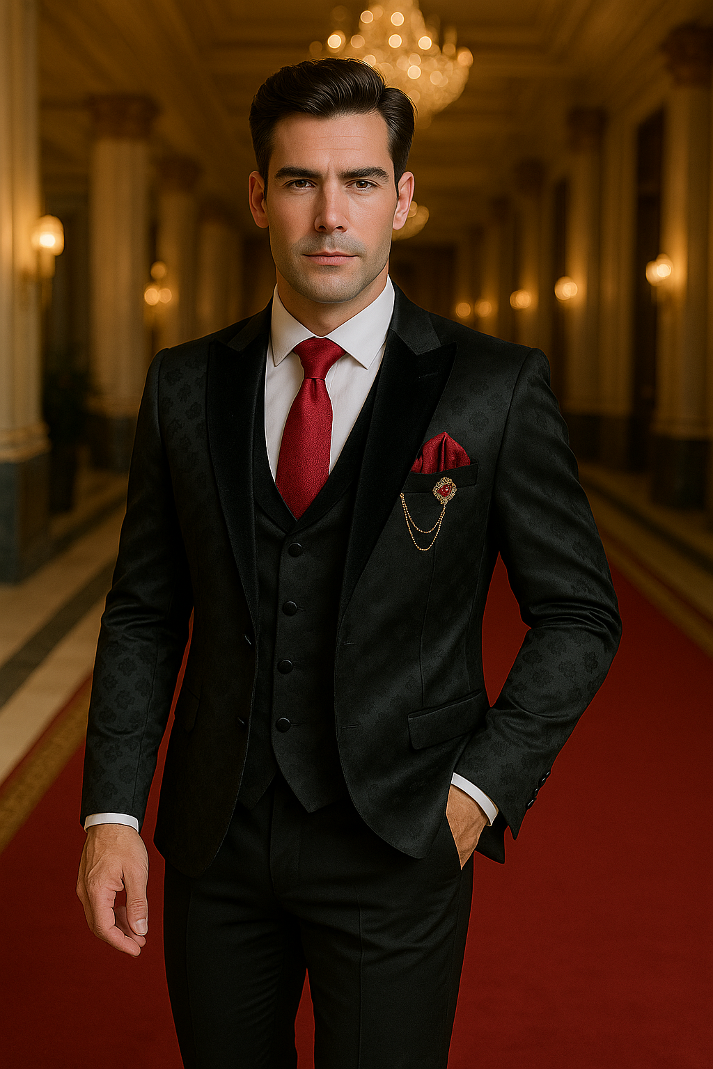 Men’s Jackquard bronze tuxedo suit