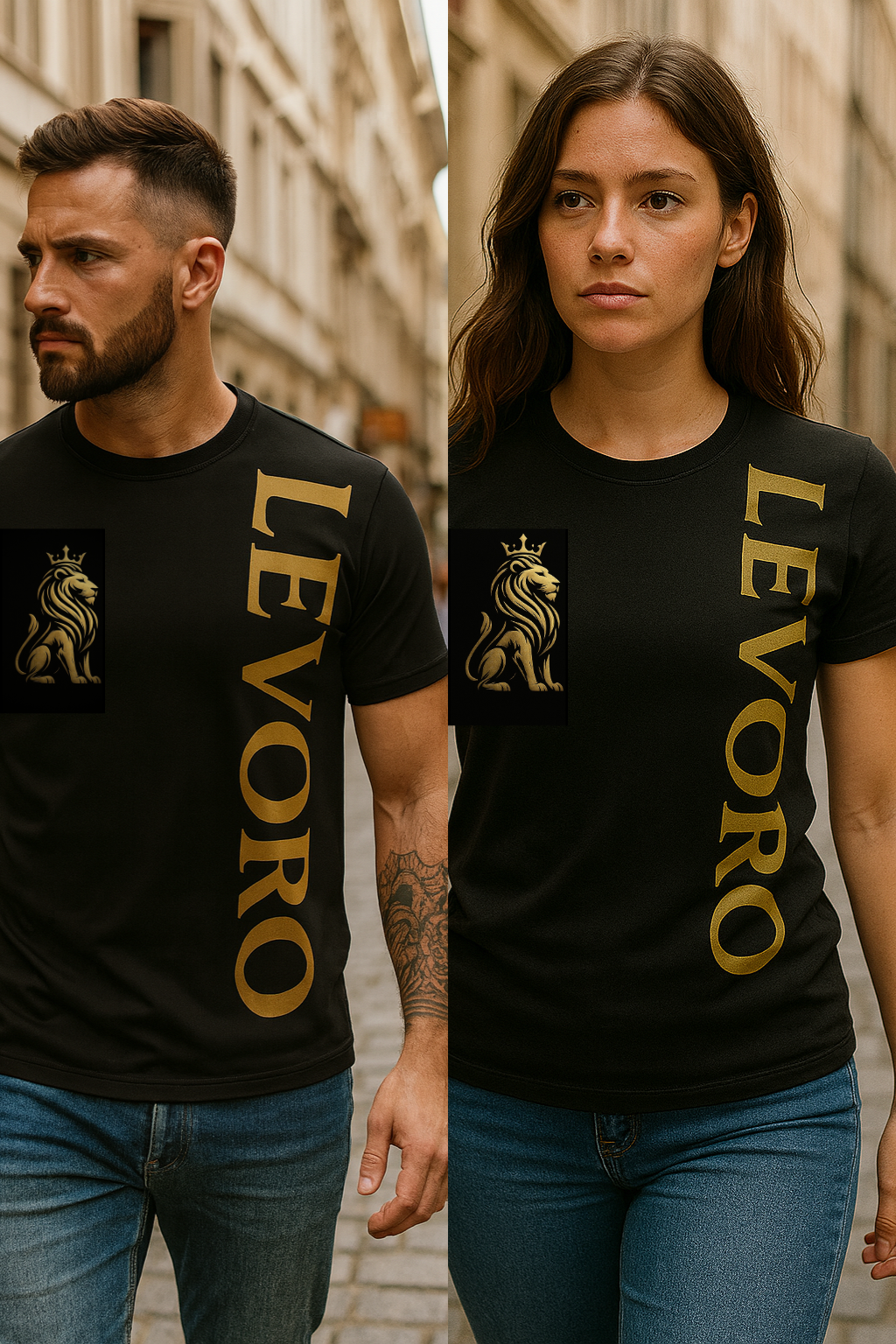Levoro™ Unisex T shirt Classic Black Tee – Gold Signature Edition